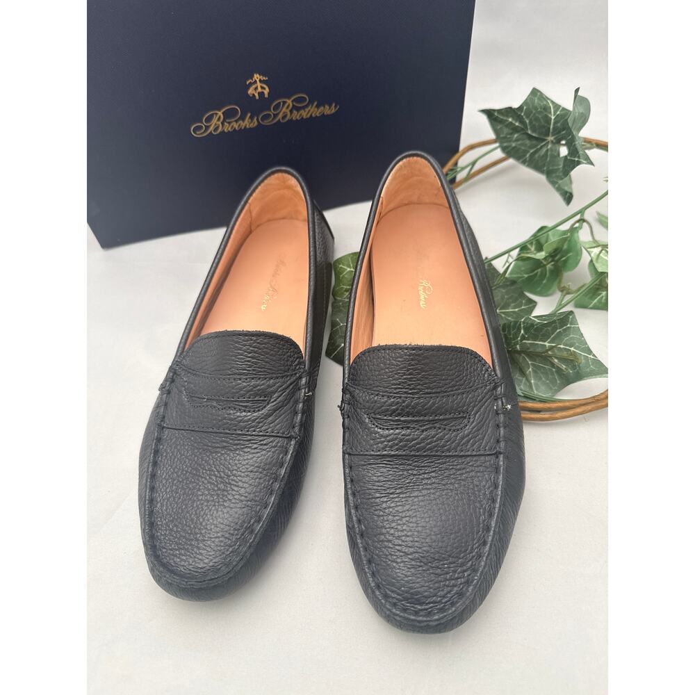 Brooks Brothers Navy Pebbled Leather Penny Driving Loafers - Women's 9